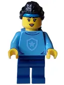 Minifigurka: CTY1560:  Police - City Officer in Training Female, Medium Blue Shirt with Badge, Dark Blue Legs, Black Hair, Headband