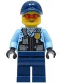 Minifigurka: CTY1565:  Police - City Officer Male, Safety Vest with Police Badge, Dark Blue Legs, Dark Blue Cap, Safety Glasses