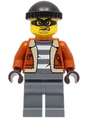 Minifigurka: CTY1566:  Police - City Bandit Crook Male, Dark Orange Jacket, Dark Bluish Gray Legs, Black Knit Cap