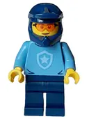 Minifigurka: CTY1570:  Police - City Officer, Medium Blue Shirt with Badge, Dark Blue Legs, Dark Blue Dirt Bike Helmet, Safety Glasses