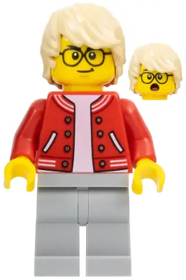 CTY1581:  Stuntz Photographer - Male, Red Jacket over White Shirt, Light Bluish Gray Legs, Tan Hair, Glasses