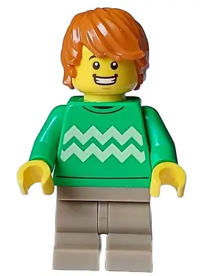 CTY1582:  Cozy House Resident - Male, Bright Green Sweater with Bright Light Yellow Zigzag Lines, Dark Tan Medium Legs, Dark Orange Hair