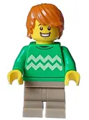 Minifigurka: CTY1582:  Cozy House Resident - Male, Bright Green Sweater with Bright Light Yellow Zigzag Lines, Dark Tan Medium Legs, Dark Orange Hair