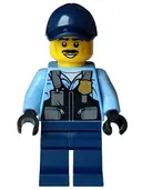 Minifigurka: CTY1588:  Police - City Officer Male, Safety Vest with Police Badge, Dark Blue Legs, Dark Blue Cap, Black Moustache