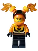 Minifigurka: CTY1590:  Stuntz Driver - Male, Bright Light Orange and Black Jacket, Black Legs, Orange Helmet with Flames and Black Visor