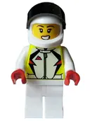 Minifigurka: CTY1591:  Stuntz Driver - Female, Neon Yellow Jacket, White Legs, White Helmet with Black Visor