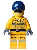 Minifigurka: CTY1592:  Stuntz Crew - Male, Bright Light Orange Suit with Reflective Stripes, Dark Blue Cap, Sunglasses