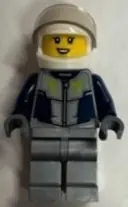Minifigurka: CTY1593:  Race Car Driver - Female, Dark Blue and Flat Silver Racing Suit, White Helmet