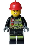 Minifigurka: CTY1596:  Fire - Female, Reflective Stripes with Utility Belt and Flashlight, Red Fire Helmet