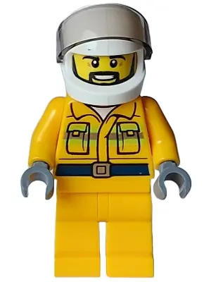CTY1597:  Fire - Male, Reflective Stripes, Bright Light Orange Jacket and Legs, White Helmet, Trans-Brown Visor