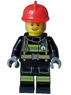 CTY1598:  Fire - Male, Reflective Stripes with Utility Belt, Red Fire Helmet, Dark Tan and Light Bluish Gray Sideburns