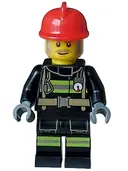 Minifigurka: CTY1598:  Fire - Male, Reflective Stripes with Utility Belt, Red Fire Helmet, Dark Tan and Light Bluish Gray Sideburns