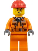 Minifigurka: CTY1604:  Construction Worker - Male, Orange Safety Jacket, Reflective Stripe, Sand Blue Hoodie, Orange Legs, Red Construction Helmet