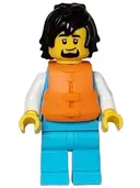 Minifigurka: CTY1608:  Arctic Explorer - Male, Stethoscope, Medium Azure Legs, Black Hair, Orange Life Jacket