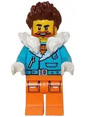 Minifigurka: CTY1612:  Arctic Explorer Captain - Male, Medium Azure Jacket, White Fur Collar, Reddish Brown Hair, Dark Orange Beard