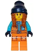 Minifigurka: CTY1613:  Arctic Explorer - Female, Orange Jacket, Dark Orange Braids with Dark Blue Beanie, Freckles