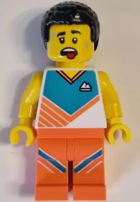 CTY1620:  Fitness Instructor - Male, White Shirt with Dark Turquoise Panel, Coral Legs, Black Hair