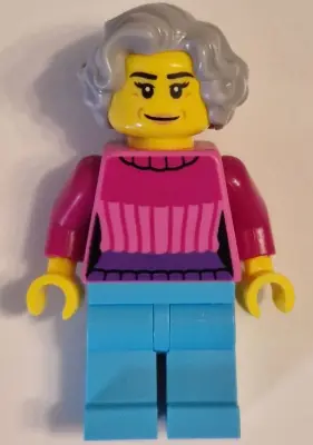 CTY1622:  Apartment Building Resident - Female, Dark Pink Sweater, Medium Azure Legs, Light Bluish Gray Wavy Hair