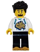 Minifigurka: CTY1625:  Rollerskater - Male, White Hoodie with Gold 'CITY', Black Legs, Pearl Gold Roller Skates