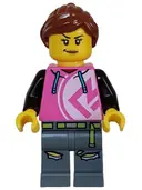 Minifigurka: CTY1626:  Kick Scooter Driver - Female, Dark Pink Hoodie, Dark Bluish Gray Legs