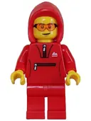 Minifigurka: CTY1627:  Mountain Bike Cyclist - Male, Red Tracksuit / Hoodie, Safety Glasses