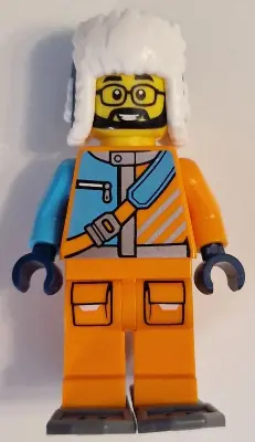 CTY1630:  Arctic Explorer - Male, Orange and Medium Azure Jacket, Dark Blue Ushanka Hat, Black Beard, Glasses, Dark Bluish Gray Snowshoes