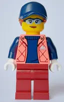 Minifigurka: CTY1632:  Female - Coral Jacket over Sweater, Dark Red Legs, Dark Blue Cap, Dark Orange Hair