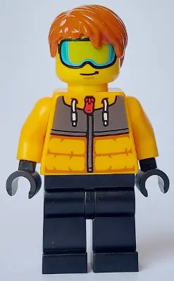 CTY1634:  Male - Bright Light Orange Jacket, Black Legs, Dark Orange Hair, Ski Goggles