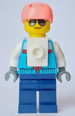 CTY1635:  Rock Climber - Male, Dark Azure Jacket, Dark Blue Legs, Coral Sports Helmet, Sunglasses