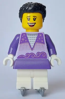 CTY1636:  Ice Skater - Female, Lavender Top, White Medium Legs, Black Hair, Ice Skates