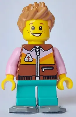 CTY1637:  Boy - Reddish Brown Jacket, Dark Turqouise Short Legs, Medium Nougat Spiked Hair, Snowshoes