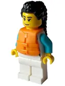 Minifigurka: CTY1641:  Arctic Explorer - Female, White Jacket over Medium Azure Shirt, White Legs, Black Hair, Orange Life Jacket