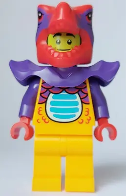 CTY1644:  Comic Shop Guy - Male, Bright Light Orange Dragon Suit and Legs, Red Dragon Head, Dark Purple Shoulder Armor