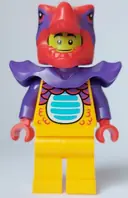 Minifigurka: CTY1644:  Comic Shop Guy - Male, Bright Light Orange Dragon Suit and Legs, Red Dragon Head, Dark Purple Shoulder Armor