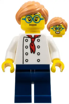 CTY1646:  Pizza Chef - Female, White Torso with 8 Buttons, Dark Blue Legs, Nougat Hair, Glasses