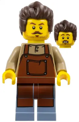 CTY1647:  Barber - Male, Reddish Brown Apron, Sand Blue Legs, Dark Brown Hair, Stubble
