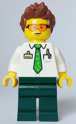 CTY1650:  Electric Scooter Rider - Male, White Shirt with Bright Green Tie, Dark Green Legs, Reddish Brown Spiked Hair, Safety Glasses