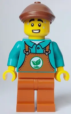 CTY1651:  Sanitary Engineer - Male, Dark Turquoise Top, Dark Orange Overalls and Legs, Reddish Brown Flat Cap