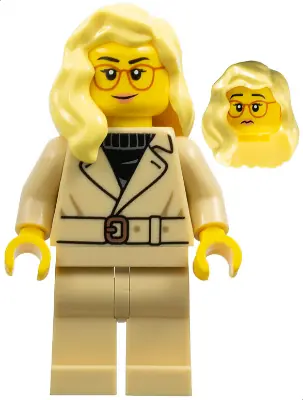 CTY1654:  Tourist / Food Critic - Female, Tan Jacket and Legs, Bright Light Yellow Hair over Shoulder, Glasses