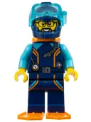 Minifigurka: CTY1656:  Arctic Explorer Diver - Male, Dark Blue Diving Suit and Helmet, Orange Air Tanks and Flippers, Trans-Light Blue Diver Mask, Beard and Glasses