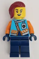 Minifigurka: CTY1657:  Arctic Explorer - Female, Medium Azure Jacket, Name Badge, Dark Red Hair
