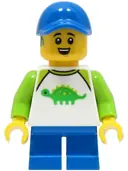 Minifigurka: CTY1662:  Child - Boy, White Shirt with Bright Green Dinosaur, Blue Short Legs, Blue Cap, Hearing Aid