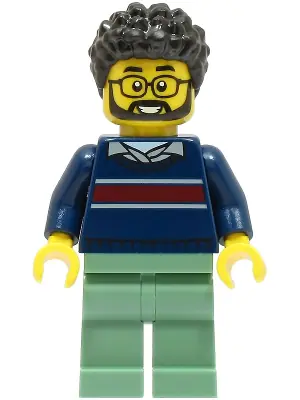 CTY1663:  Dad - Dark Blue Sweater with Dark Red Stripe, Sand Green Legs, Black Hair