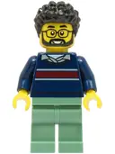 Minifigurka: CTY1663:  Dad - Dark Blue Sweater with Dark Red Stripe, Sand Green Legs, Black Hair