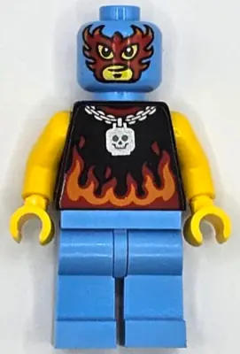 CTY1668:  Taco Monster Truck Driver - Male, Black Sleeveless Shirt with Flames, Medium Blue Legs, Wrestling Mask