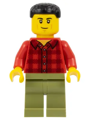CTY1675:  Plane Passenger - Male, Red Plaid Flannel Shirt, Olive Green Legs, Black Short Hair