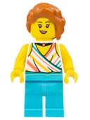 Minifigurka: CTY1681:  Plane Passenger - Female, White Halter Top and Black Choker Necklace, Medium Azure Legs, Dark Orange Hair with Braid