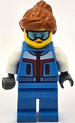 CTY1683:  Ice Sculptor - Female, Dark Azure Jacket and Legs, Dark Orange Ponytail Hair, Ski Goggles
