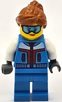 Minifigurka: CTY1683:  Ice Sculptor - Female, Dark Azure Jacket and Legs, Dark Orange Ponytail Hair, Ski Goggles