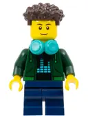 Minifigurka: CTY1685:  Video Game Player - Male, Dark Green Hoodie, Dark Blue Medium Legs, Dark Brown Coiled Hair, Dark Turquoise Headphones